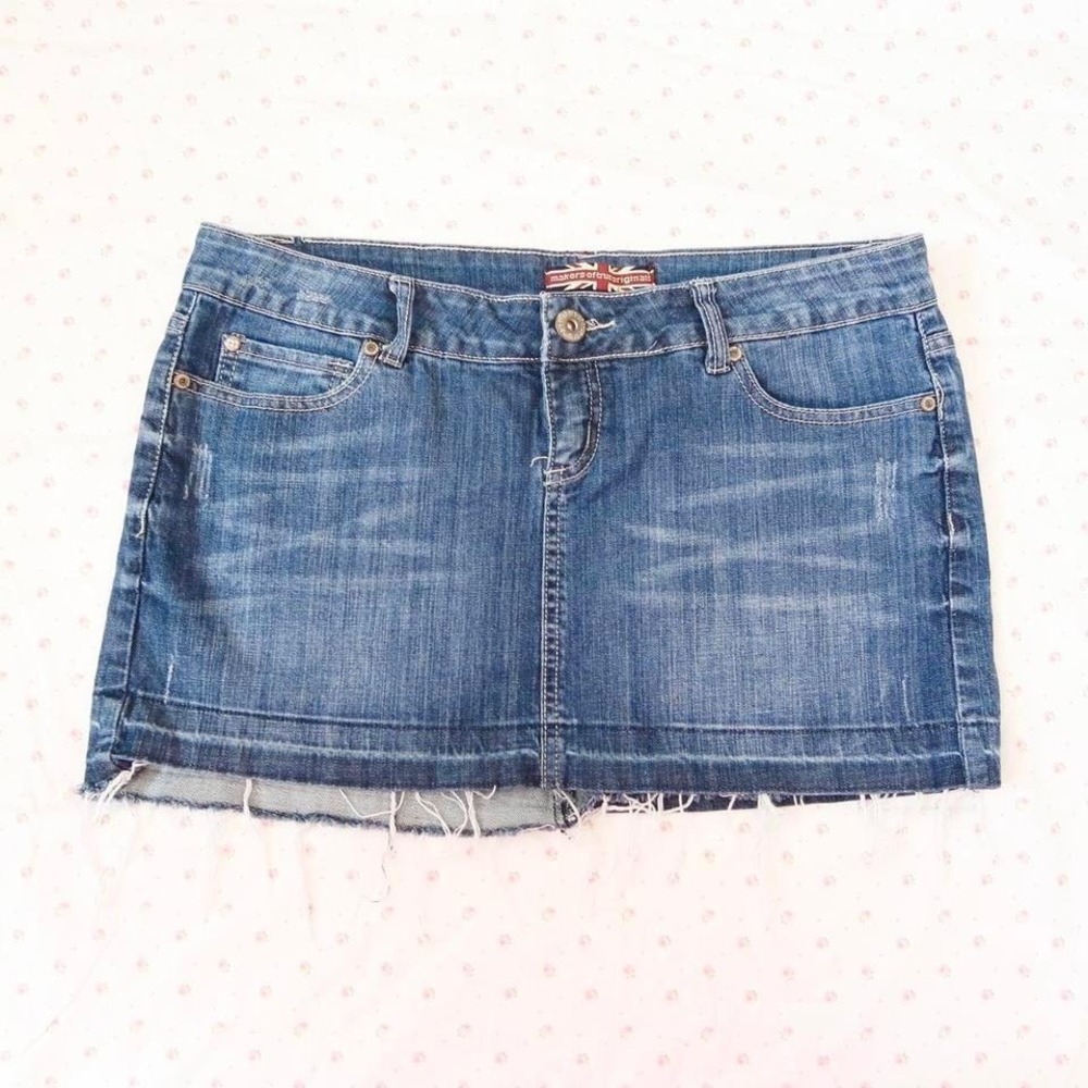 makers of true originals frayed denim mini skirt y2k